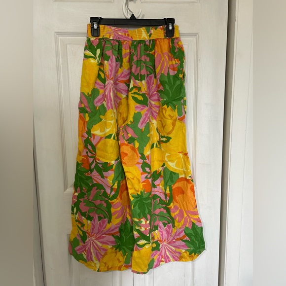 Vibrant Floral Wide-Leg linen Pants size S - Picture 4 of 9